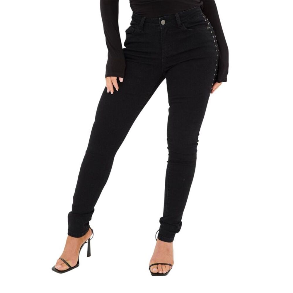 I Saw It First Womens/Ladies Denim Side Stud Jeans / Black
